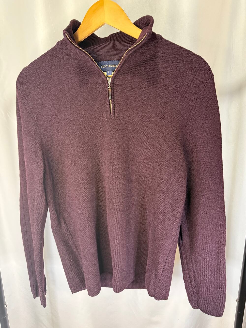 Scott Barber Men’s Large 100% Merino Wool Quarter Zip Sweater Burgundy Pullover